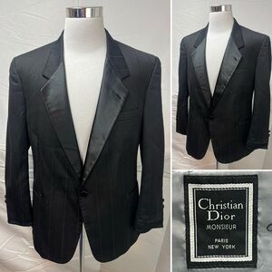 Vintage Christian Dior Monsieur Men's 46S Black Pinstripe Tuxedo Blazer Jacket